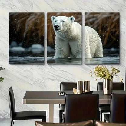 3pcs Arctic Wildlife Polar Bear Perfect Wall Art Set Canvas Framed 50x70cm - High Quality Print 100% Australian Made Wall Canvas Ready to Hang - Bella Home Decor