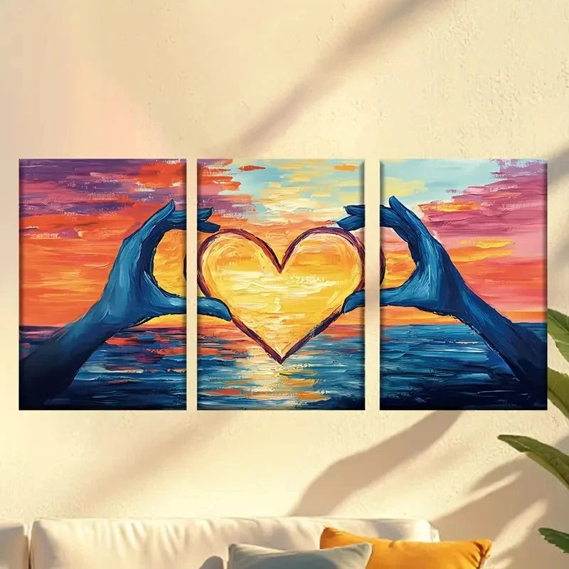 3pcs Stunning sunset sea view and loving hands Wall Art Set Canvas Framed 60x90cm - High Quality Print 100% Australian Made Wall Canvas Ready to Hang