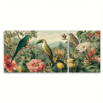 3pcs Botanical Florals & Birds Venezuela Travel Wall Art Set Canvas Framed 60x90cm - High Quality Print 100% Australian Made Wall Canvas Ready to Hang - Bella Home Decor