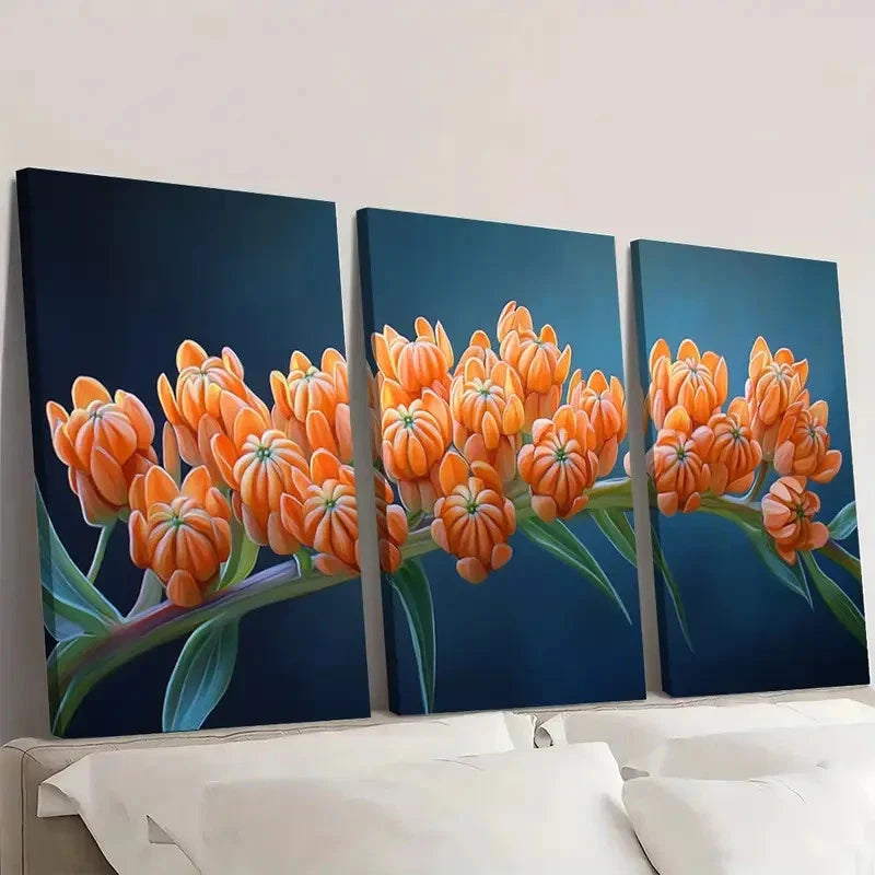 3pcs Orange Butterfly Weed Plant Art   A   Wall Art Set Canvas Framed 50x70cm - High Quality Print 100% Australian Made Wall Canvas Ready to Hang