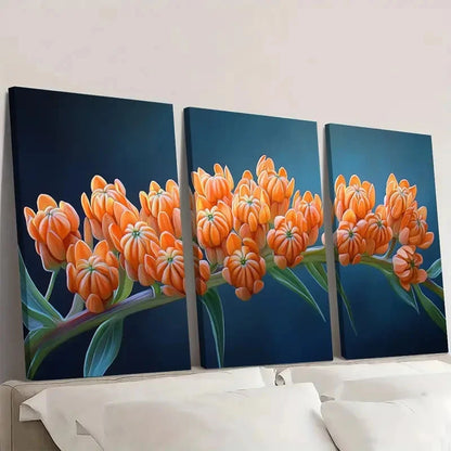 3pcs Orange Butterfly Weed Plant Art   A   Wall Art Set Canvas Framed 50x70cm - High Quality Print 100% Australian Made Wall Canvas Ready to Hang