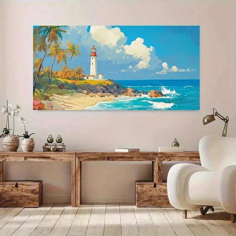 Seaside Lighthouse Ocean wall canvas office home room framed 120x60cm - Bella Home Decor