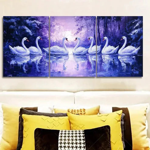 3pcs Featuring a Group of Swans on a Lake Wall Art Canvas Unframed - High Quality Print 100% Australian Made Wall Canvas