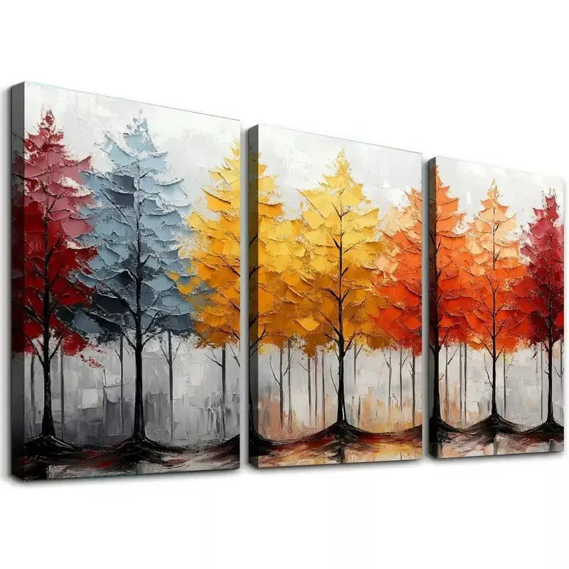 3pcs Vibrant Abstract Autumn Forest Triptych Wall Art Set Canvas Framed 50x70cm - High Quality Print 100% Australian Made Wall Canvas Ready to Hang