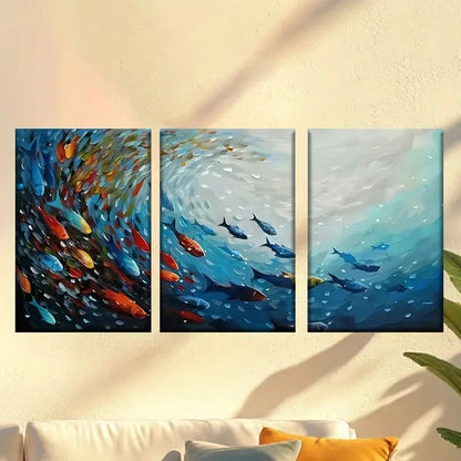 3pcs Abstract Depiction Vibrant Fish in Ocean Wall Art Set Canvas Framed 60x90cm - High Quality Print 100% Australian Made Wall Canvas Ready to Hang - Bella Home Decor