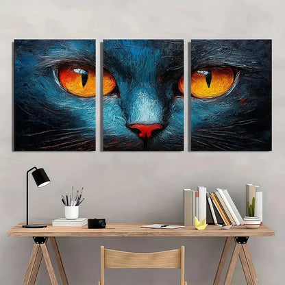 3pcs Abstract Cats Painting Orange Eyes Wall Art Set Canvas Framed 50x70cm - High Quality Print 100% Australian Made Wall Canvas Ready to Hang - Bella Home Decor