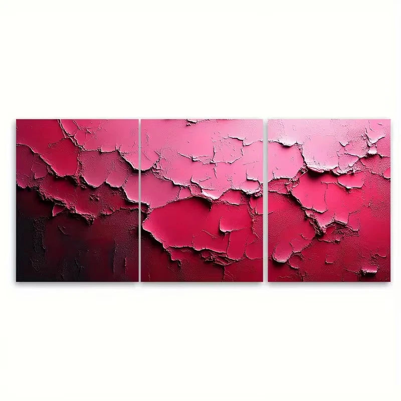 3pcs Mysterious Abstract Red Pink Metal Print Ready to Hang Art - Bella Home Decor