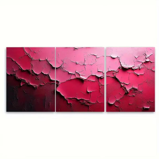 3pcs Mysterious Abstract Red Pink Metal Print Ready to Hang Art - Bella Home Decor