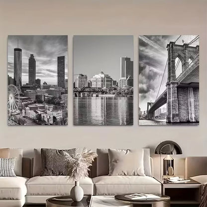 3pcs Atlanta Black and White Metal Print Ready to Hang Art - Bella Home Decor