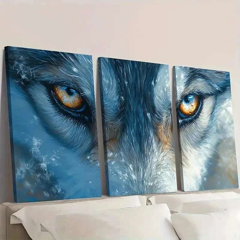 3pcs Husky Wolf Animal Blue Eyes Art k  Wall Art Set Canvas Framed 40x60cm - High Quality Print 100% Australian Made Wall Canvas Ready to Hang