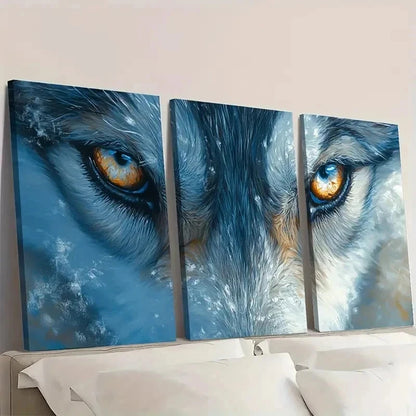 3pcs Husky Wolf Animal Blue Eyes Art k  Wall Art Set Canvas Framed 40x60cm - High Quality Print 100% Australian Made Wall Canvas Ready to Hang