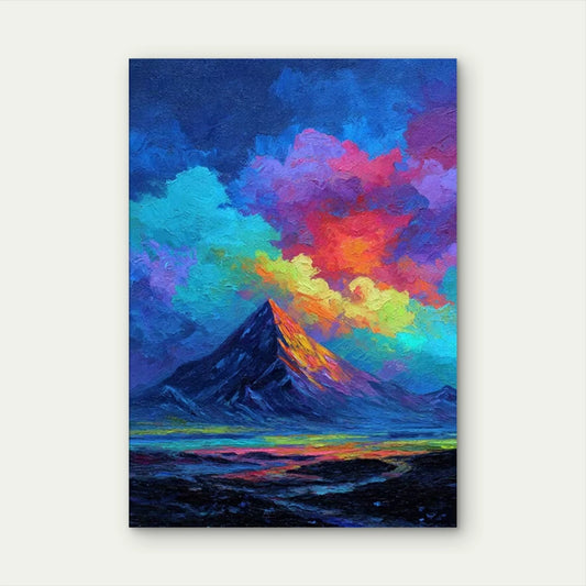 Neon Volcano Eruption Painting 60x90cm Metal Print Ready to Hang