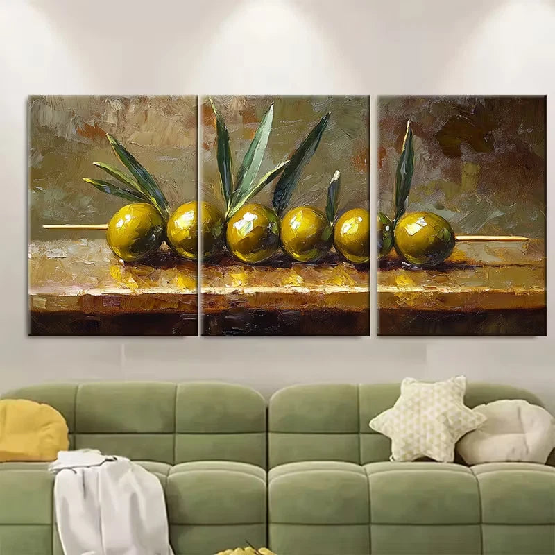 3pcs Still Life with Olives Kitchen Metal Print Ready to Hang Art