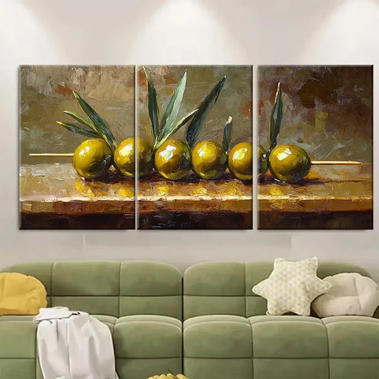 3pcs Still Life with Olives Kitchen Metal Print Ready to Hang Art