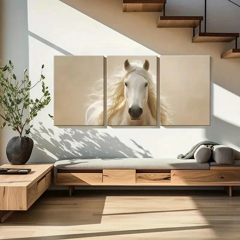 3pcs Elegant White Horse Art Modern Poster Metal Print Ready to Hang Art