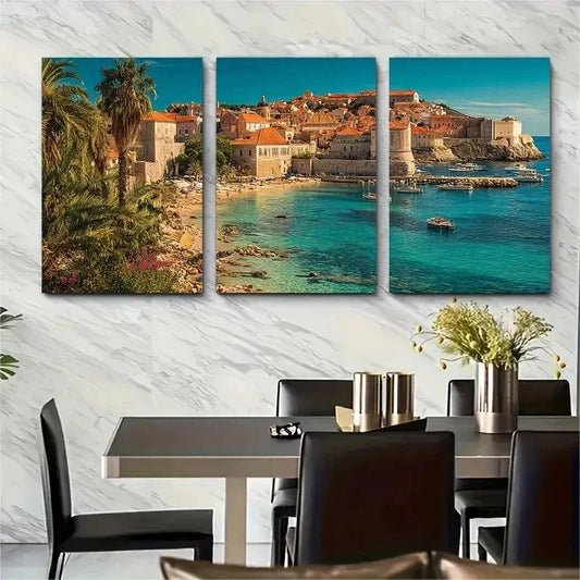 3pcs Tropical Decor Coastal Croatia Perfect Wall Art Set Canvas Framed 50x70cm - High Quality Print 100% Australian Made Wall Canvas Ready to Hang