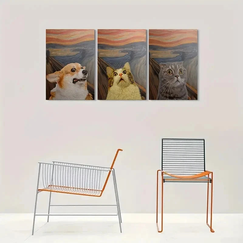 3pcs Cats in The Scream Animal Themed Metal Print Ready to Hang Art - Bella Home Decor