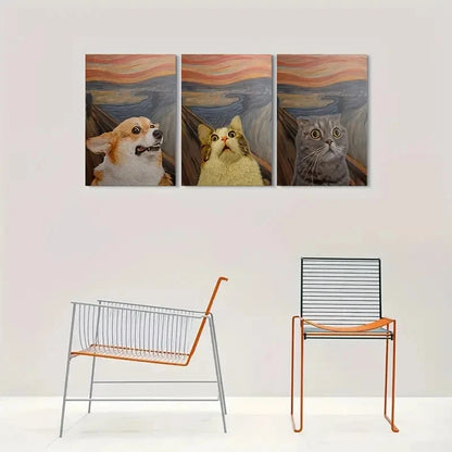 3pcs Cats in The Scream Animal Themed Metal Print Ready to Hang Art - Bella Home Decor