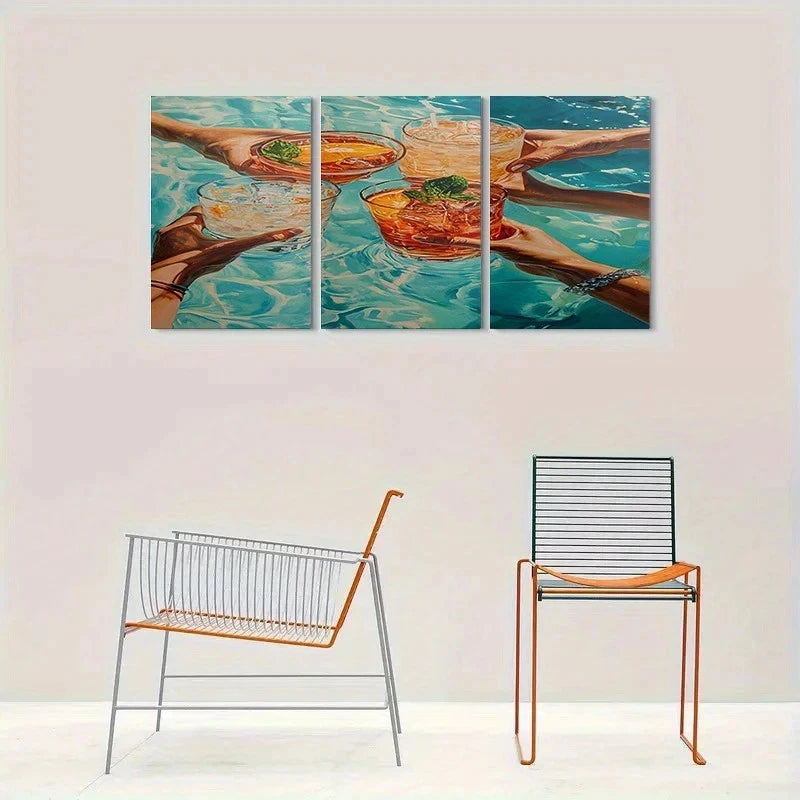 3pcs Refreshing Drinks and Hands in Water Metal Print Ready to Hang Art - Bella Home Decor