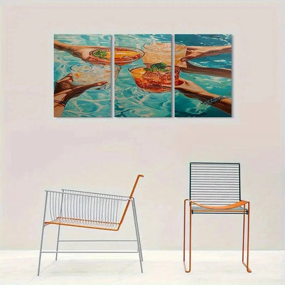 3pcs Refreshing Drinks and Hands in Water Metal Print Ready to Hang Art - Bella Home Decor