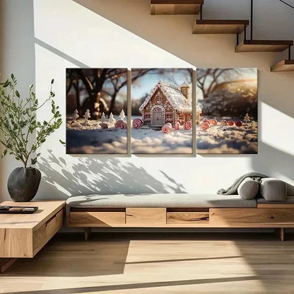 3pcs Christmas Winter Candy House Wall Art Set Canvas Unframed - High Quality Print 100% Australian Made Wall Canvas - Bella Home Decor