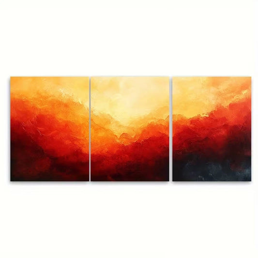 3pcs Warm Abstract Brushstrokes Metal Print Ready to Hang Art
