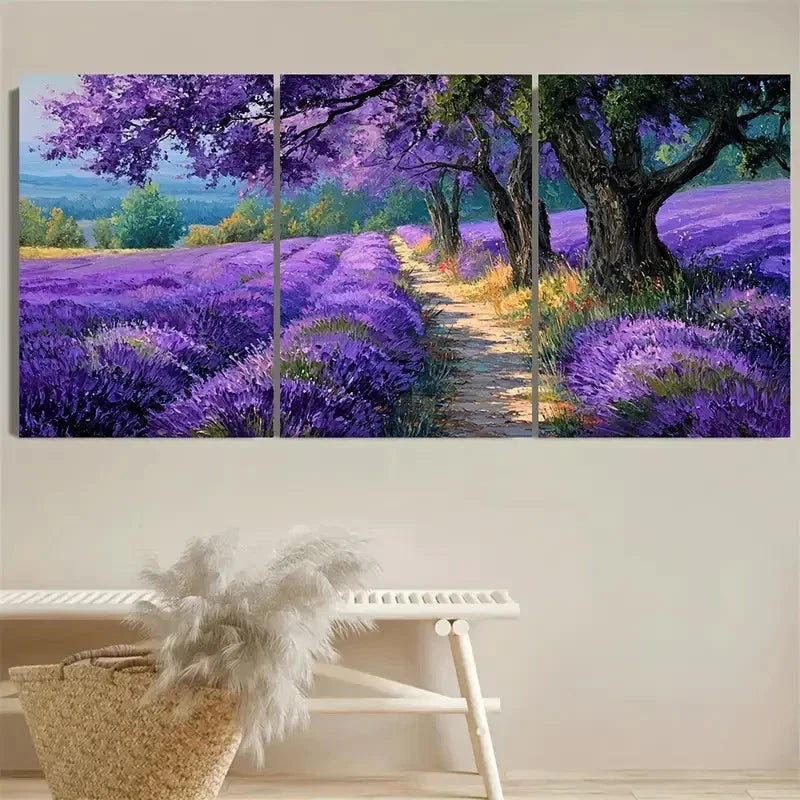 3pcs Lavender Nature Purple Print Wall Art Set Canvas Framed 50x70cm - High Quality Print 100% Australian Made Wall Canvas Ready to Hang