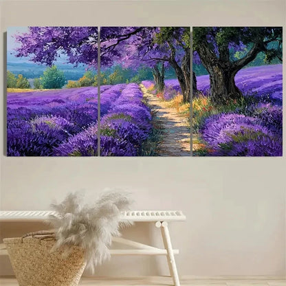 3pcs Lavender Nature Purple Print Wall Art Set Canvas Framed 50x70cm - High Quality Print 100% Australian Made Wall Canvas Ready to Hang