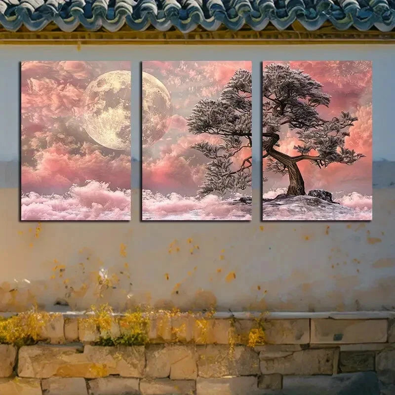 3pcs Red Pine Tree Stands Firm in The Winter Scene Metal Print Ready to Hang Art - Bella Home Decor