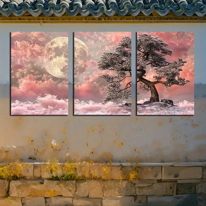 3pcs Red Pine Tree Stands Firm in The Winter Scene Metal Print Ready to Hang Art - Bella Home Decor