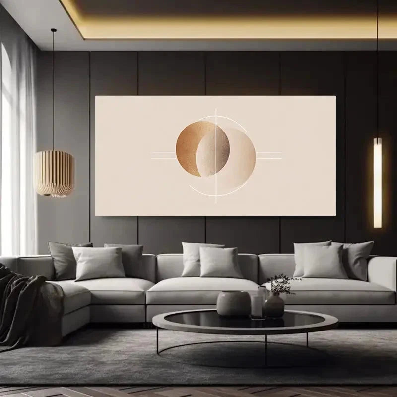 Beige & White Geometric Design Wall Art Canvas Office Home Room Framed 120x60cm