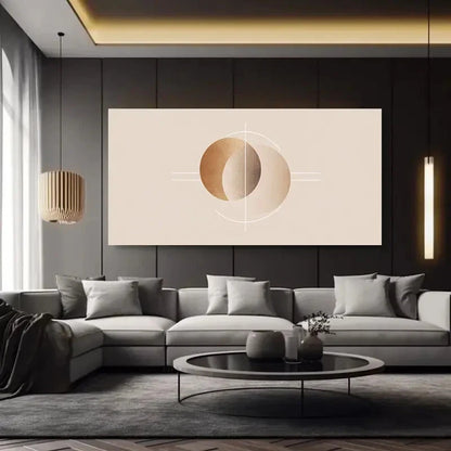 Beige & White Geometric Design Wall Art Canvas Office Home Room Framed 120x60cm