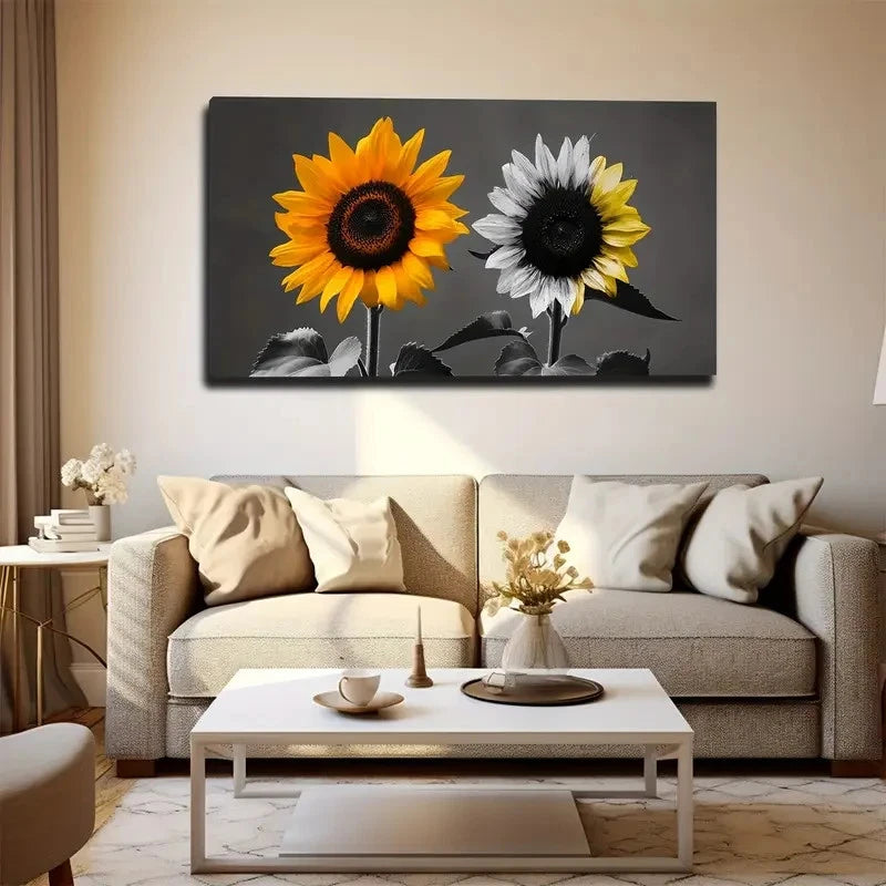 Vibrant Yellow And White Wall Art Canvas Office Home Room Framed 120x60cm