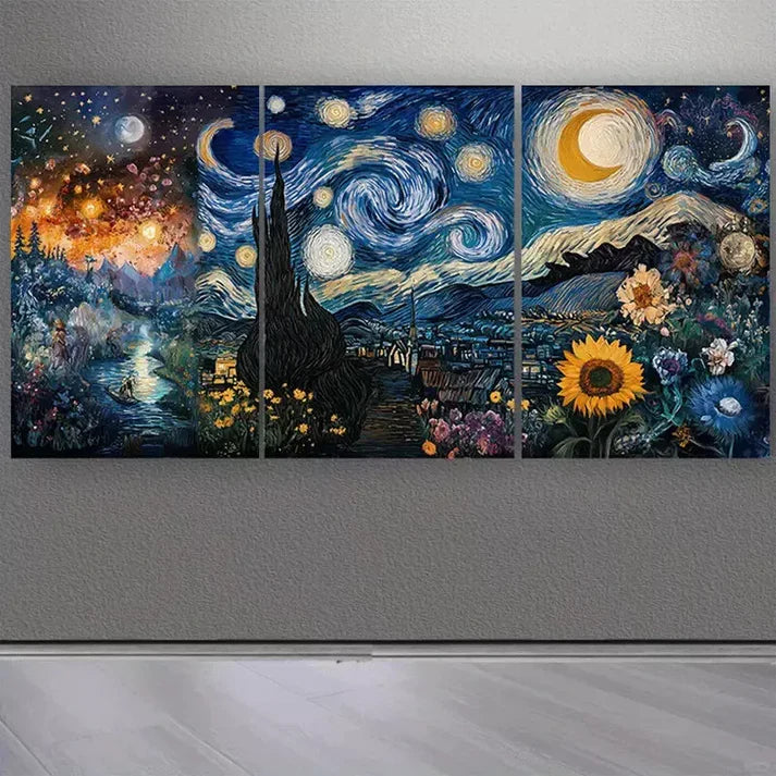 3pcs Vintage Forest Night Oil Painting Wall Art Canvas Unframed - High Quality Print 100% Australian Made Wall Canvas