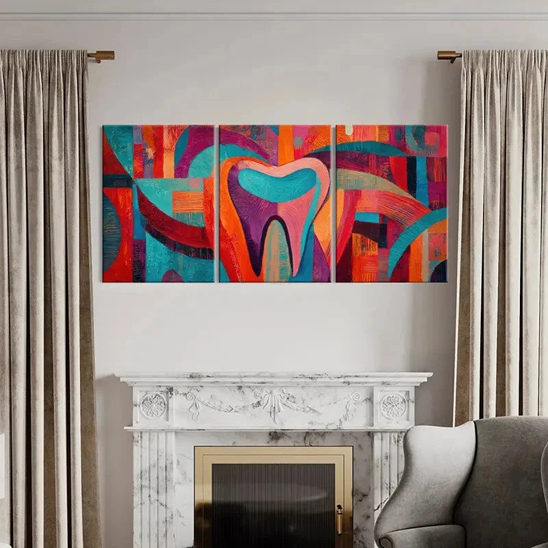 3pcs Abstract Art Vibrant Colors Tooth Shape Metal Print Ready to Hang Art - Bella Home Decor