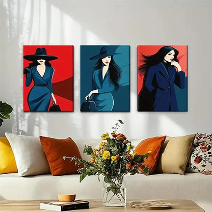 3pcs Elegant Fashion Illustration Woman Wall Art Canvas Unframed - High Quality Print 100% Australian Made Wall Canvas