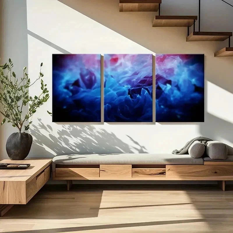 3pcs Abstract Psychedelic Aesthetic Blue Smoke Wall Art Set Canvas Framed 50x70cm - High Quality Print 100% Australian Made Wall Canvas Ready to Hang - Bella Home Decor
