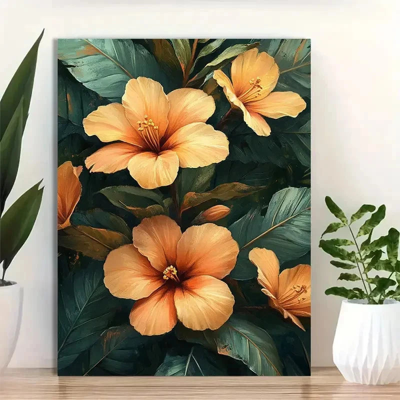 Beautiful Orange & Green Leaf Painting 40x60cm Metal Print Ready to Hang