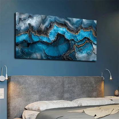 Blue Agate Texture Wall Art canvas office home room framed 120x60cm - Bella Home Decor
