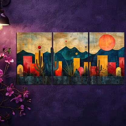 3pcs Vibrant Moon Plant Flowers Illustration Wall Art Set Canvas Framed 60x90cm - High Quality Print 100% Australian Made Wall Canvas Ready to Hang