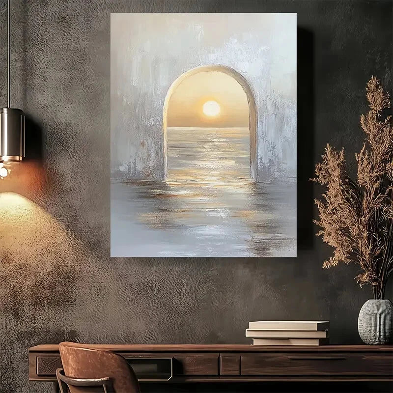 Beautiful Sunset Archway Serene Sunset Painting 40x60cm Metal Print Ready to Hang - Bella Home Decor