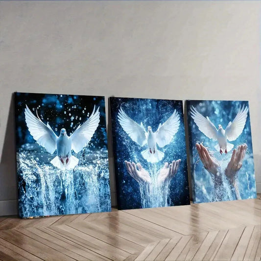3pcs Peace pigeon on hand Wall Art Set Canvas Framed 40x60cm - High Quality Print 100% Australian Made Wall Canvas Ready to Hang