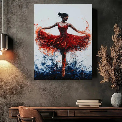 Beautiful Elegant Ballerina In Red Modern Painting 40x60cm Metal Print Ready to Hang - Bella Home Decor