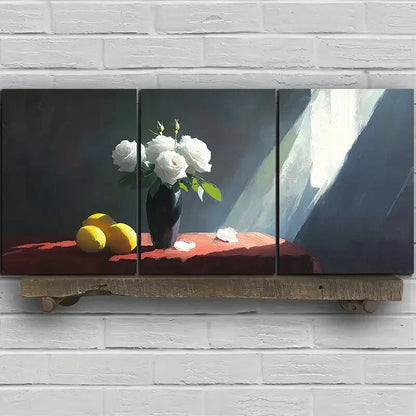 3pcs Chic White Rose Black Vase Metal Print Ready to Hang Art - Bella Home Decor