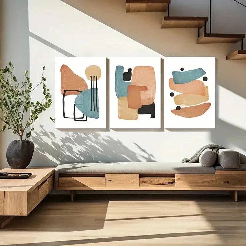 3pcs Abstract Modern Geometric Decoration Wall Art Set Canvas Framed 60x90cm - High Quality Print 100% Australian Made Wall Canvas Ready to Hang - Bella Home Decor