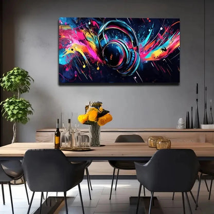 Colorful DJ Headphones Decor Wall Art Canvas Office Home Room Framed 120x60cm