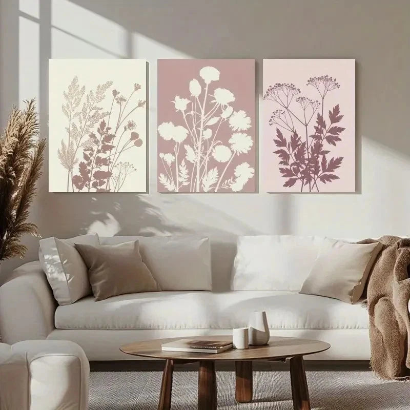 3pcs Botanical Silhouette Wildflower & Herb Design Metal Print Ready to Hang Art - Bella Home Decor