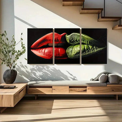 3pcs Red Lips Abstract Art Contrast Colors Metal Print Ready to Hang Art - Bella Home Decor