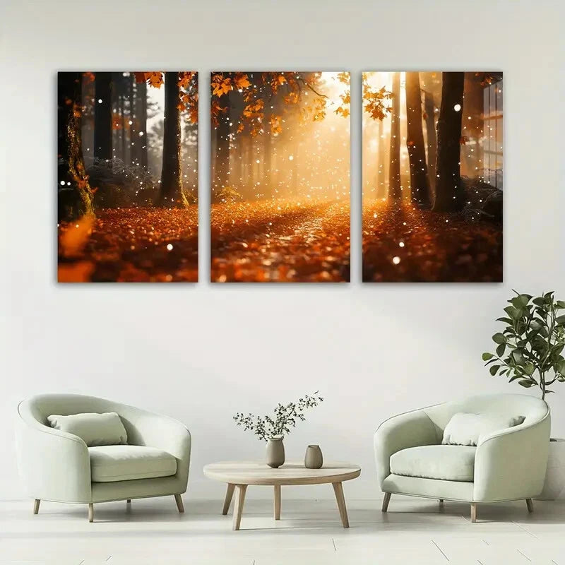 3pcs Sunset Autumn Forest Accent Metal Print Ready to Hang Art - Bella Home Decor