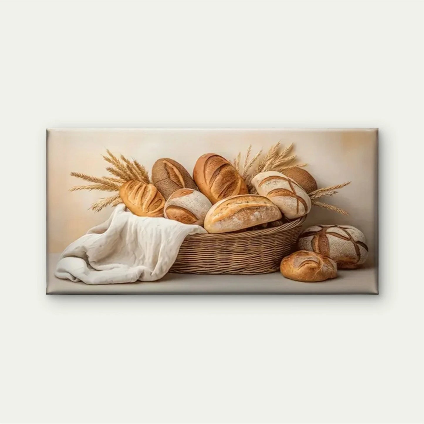 Bread Wheat Basket Wall Art Canvas Office Home Room Framed 120x60cm
